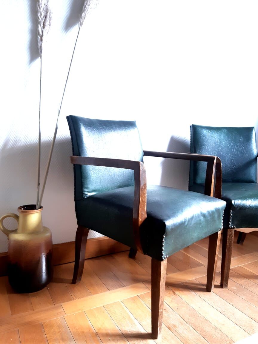 Pair of 1940 bridge armchairs in skaï