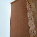 Commode en bois et rotin, pied compas, années 60