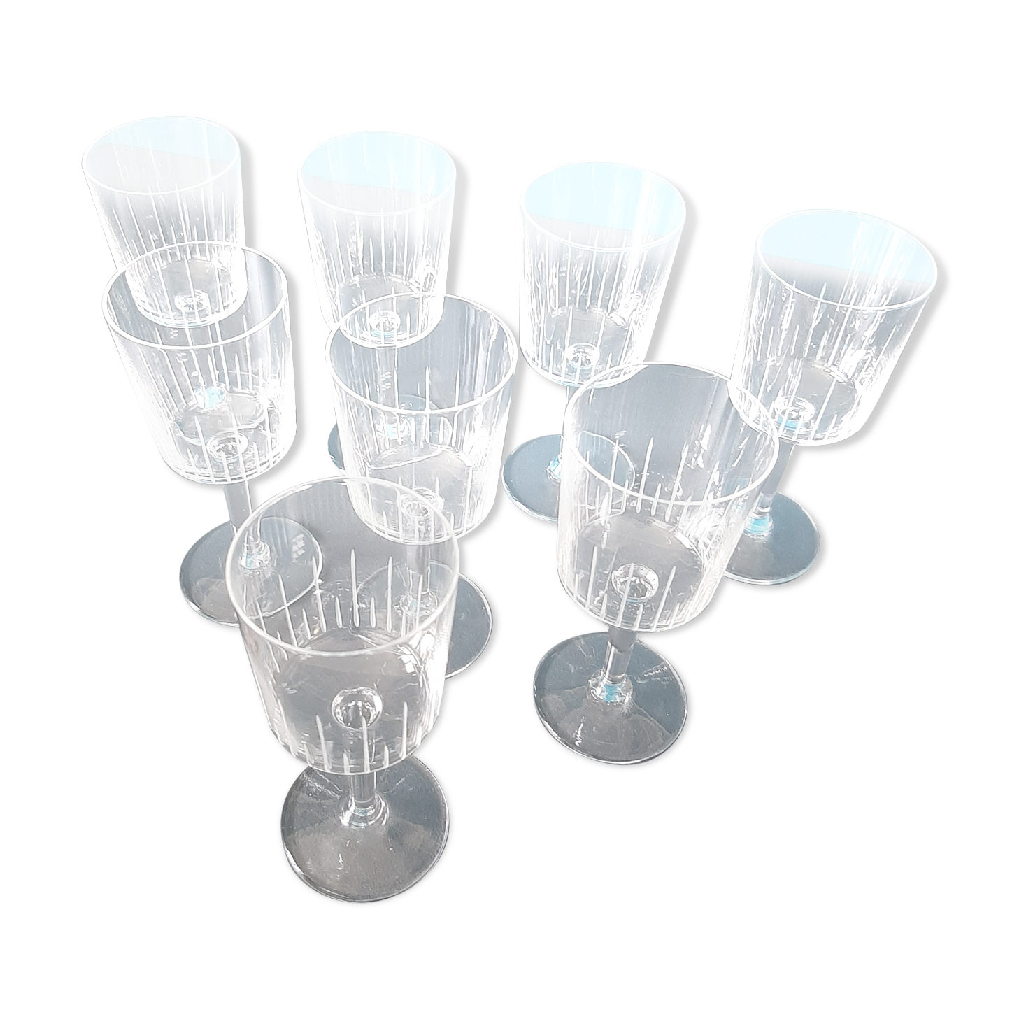 Lot De 9 Verres En Cristal Gravé - Vintage 1920-1949 - Hauteur 13cm