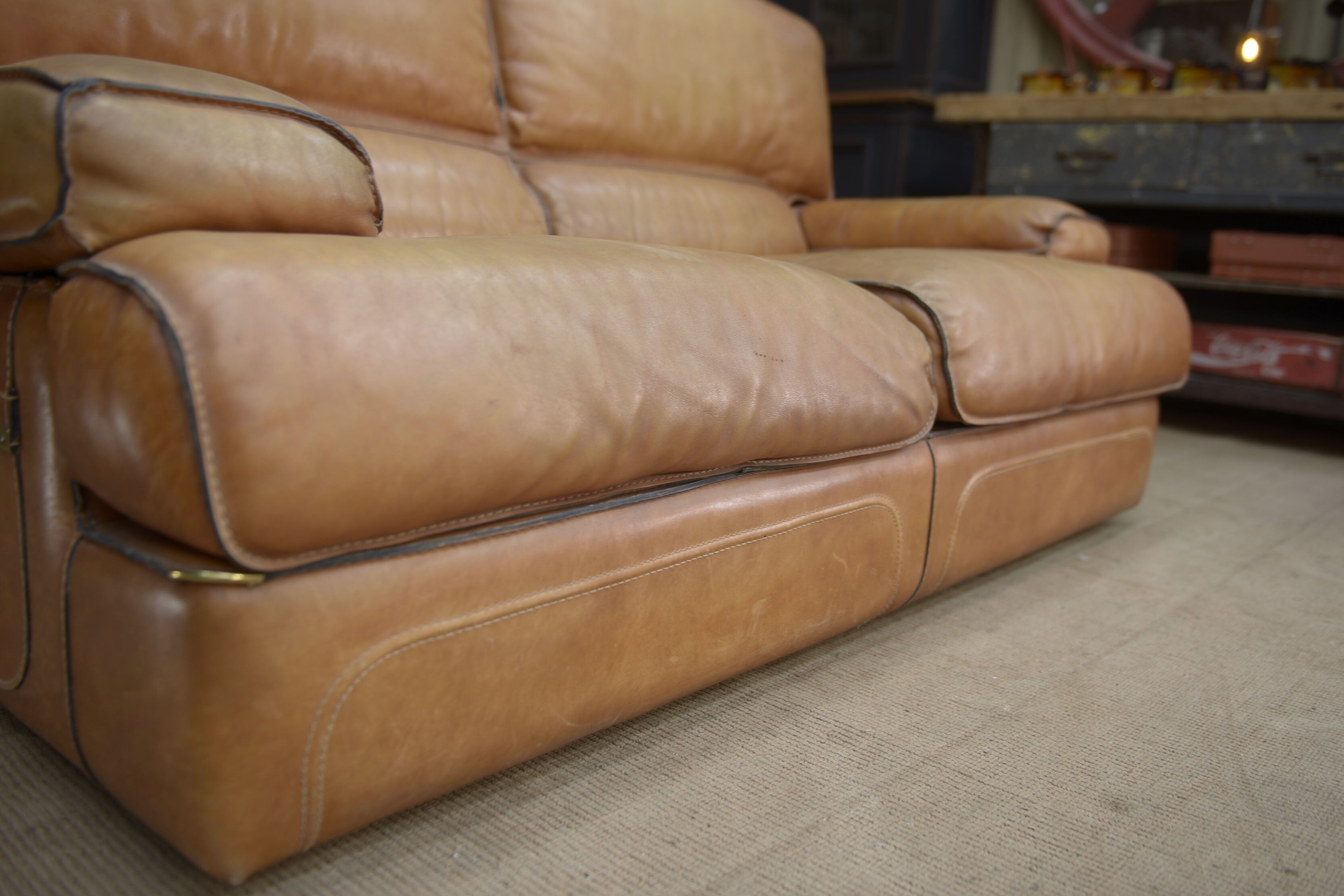 Contemporary brown vintage leather sofa