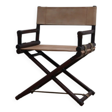 Chaise en bambou et cuir McGuire des années 1950