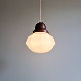 Art Deco pendant light in faceted white opaline, 1920