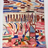 Moroccan berber carpet beni ouarain ecru with colorful patterns 300x215cm