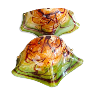 Pair of double-thickness Murano glass wall lights