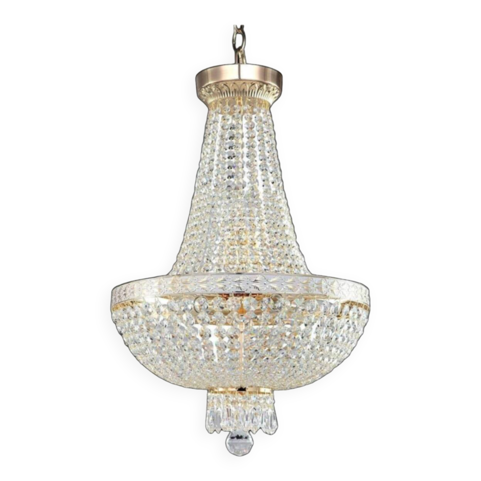 Lustre montgolfière pampille en cristal doré