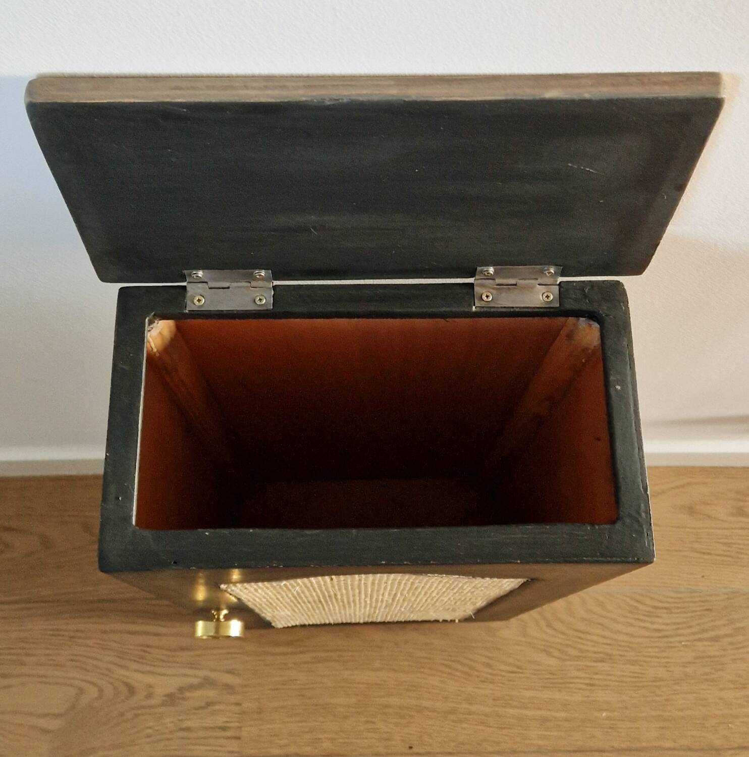 Wooden chest with caning