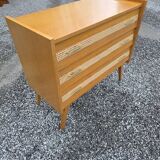 Commode vintage en chêne et cannage des années 60