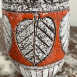 Vintage, vase, Fratelli Fanciullacci sgraffito, 50s, orange, leaf decoration, signed, numbered