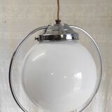 Art Deco suspension in chrome metal and opaline globe - mid 20th century