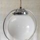 Suspension Art-déco en métal chromé et globe opaline - mid. XXeme
