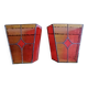 Pair of vintage stained glass and glass paste wall lights.
