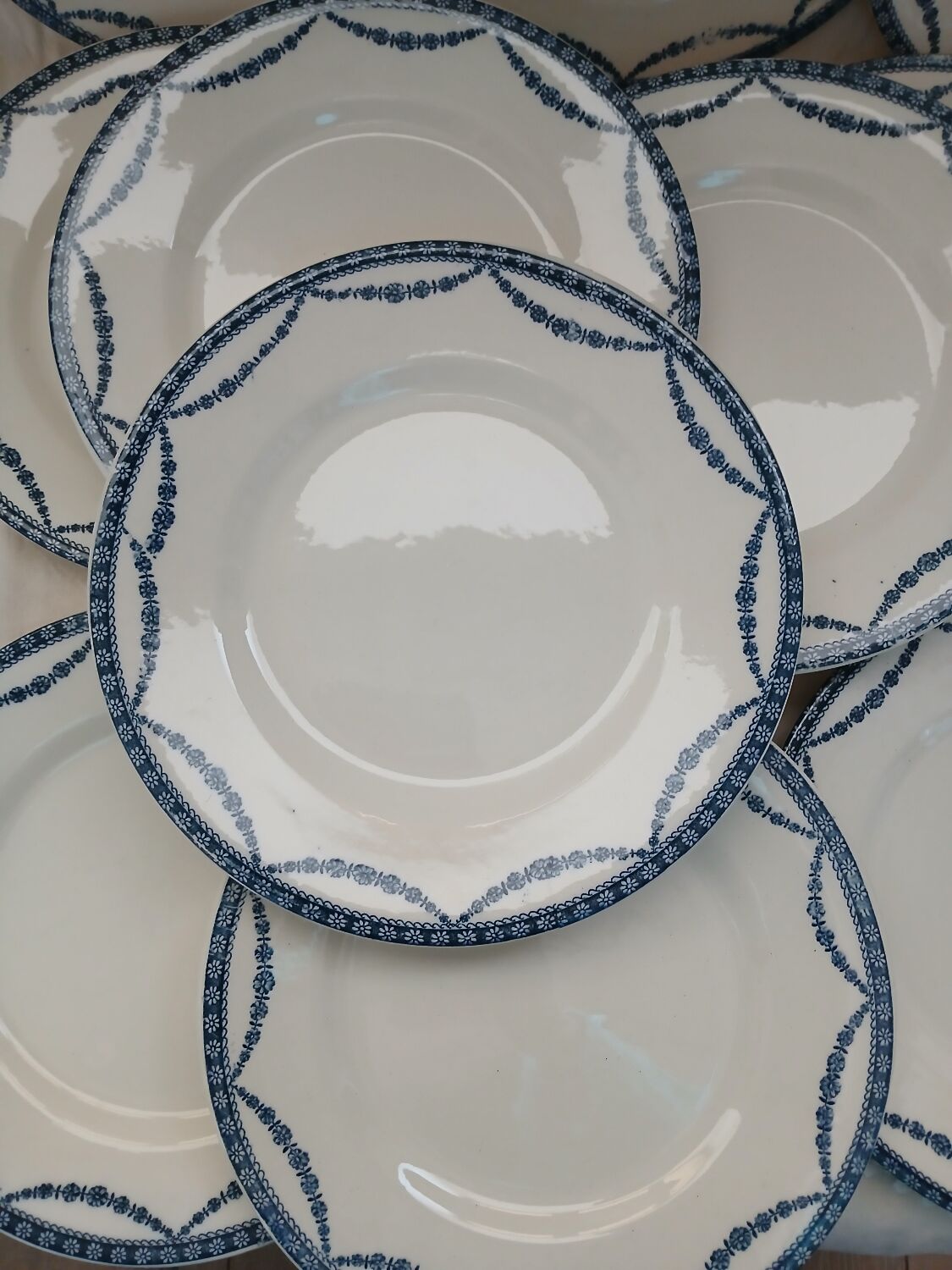 12 antique ironstone dinner plates