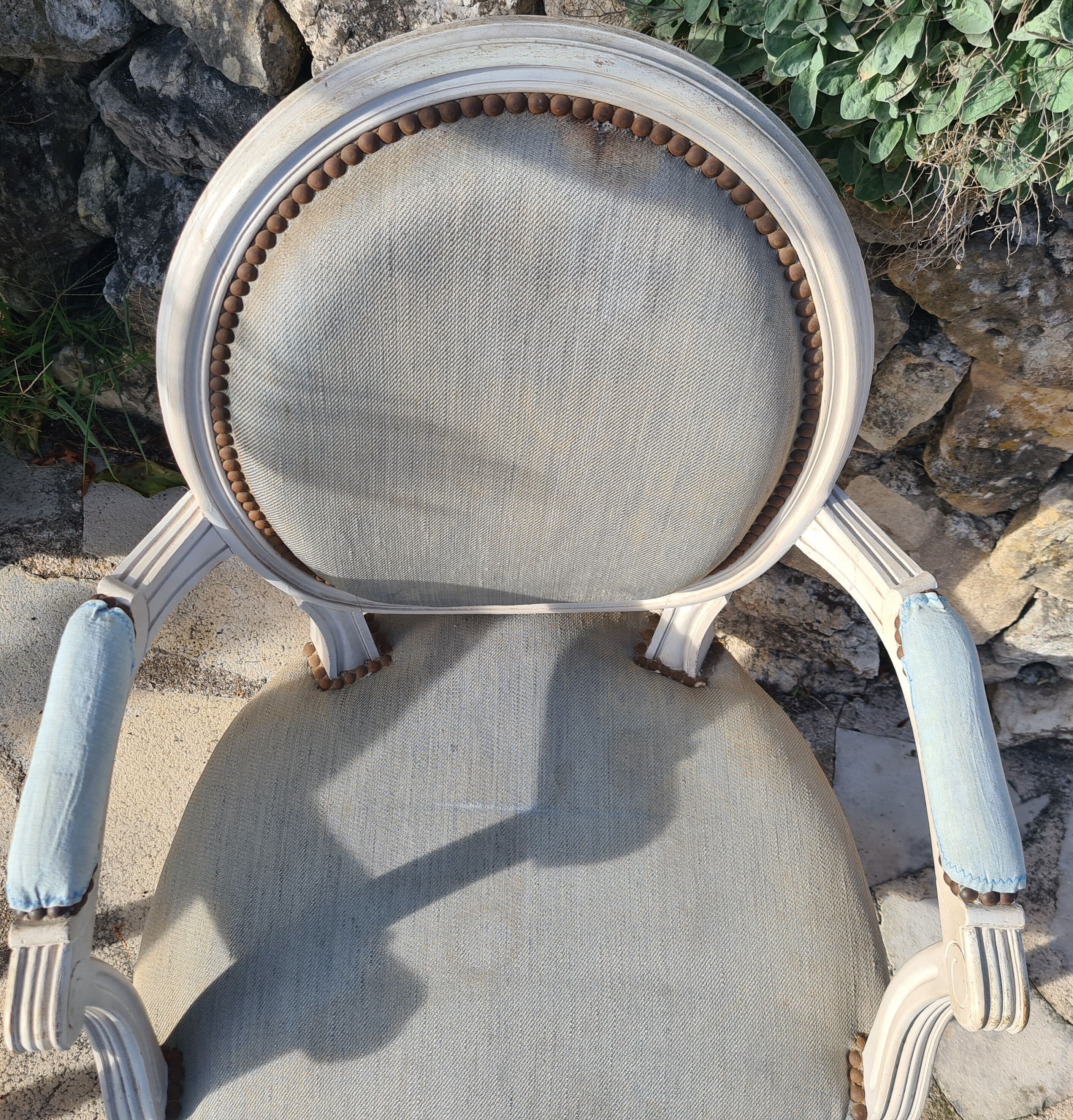 Pair of Louis XVI style medallion armchairs lacquered white