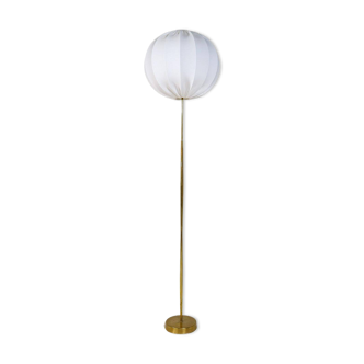 Modern mid-century brass floor lamp ASEA with round cotton shade, Sweden, 1960s