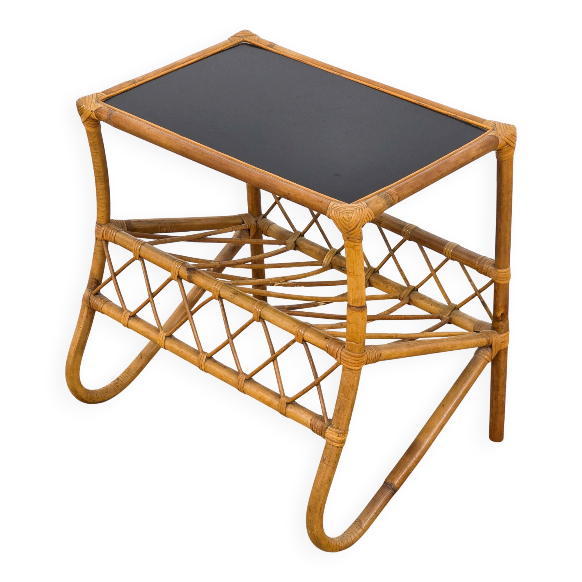 Vintage side table in rattan and bamboo – 1960s
