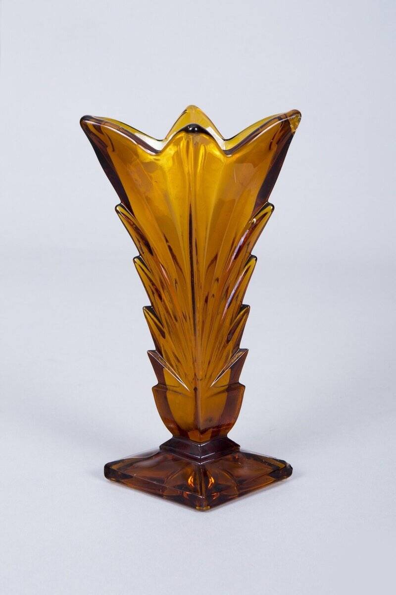 Art Deco Pink, Yellow and Orange Glass Vases, Bohemia, Set of 3