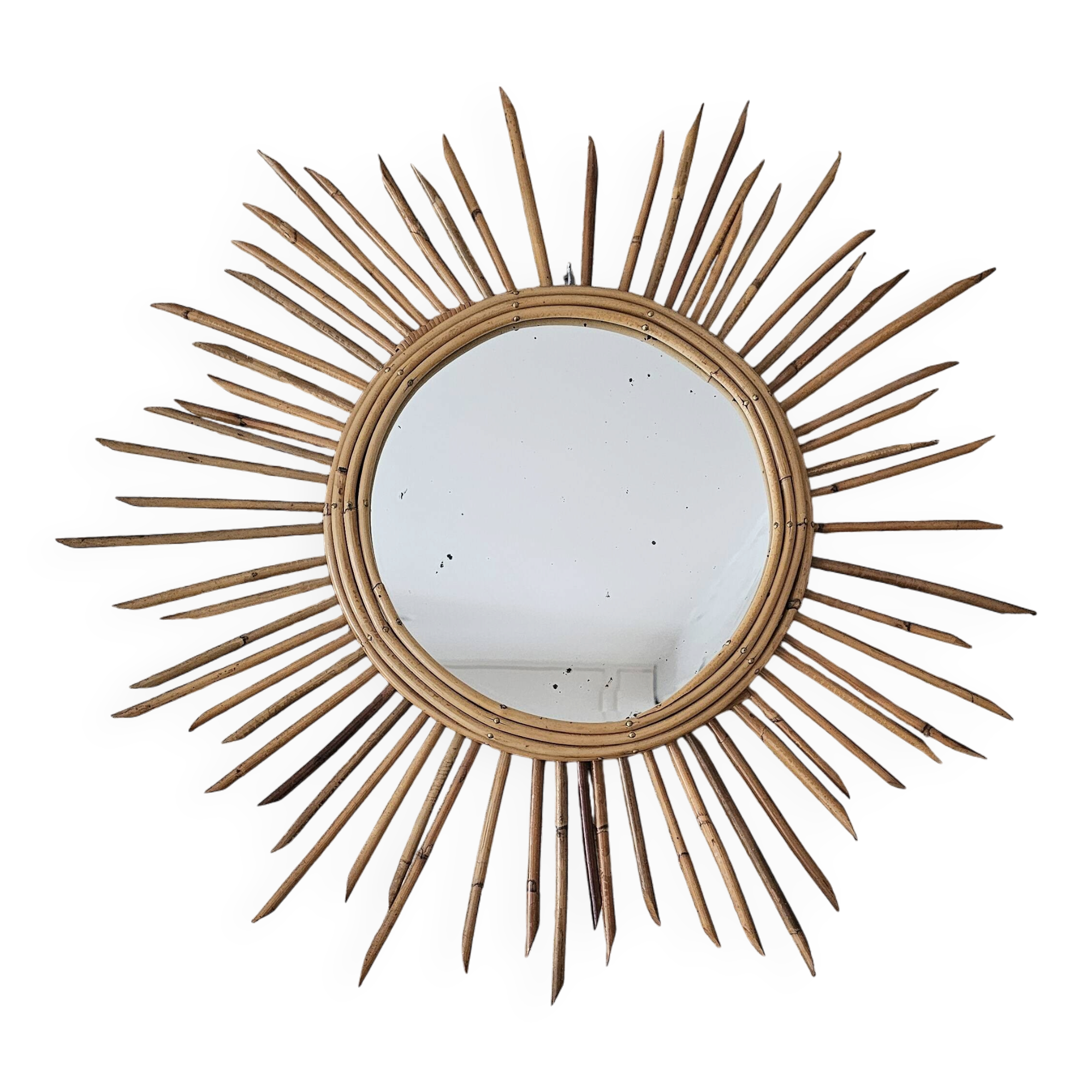 Vintage Rattan Sun Mirror 55cm 1960s