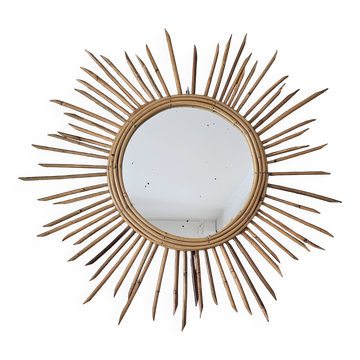 Vintage Rattan Sun Mirror 55cm 1960s