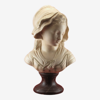 Bust of a young girl in terracotta painted and signed, period early xx th