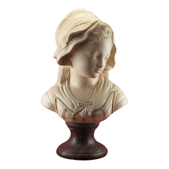 Bust of a young girl in terracotta painted and signed, period early xx th