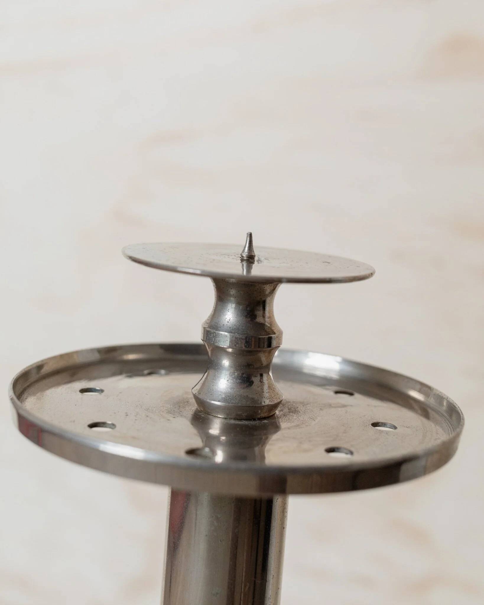 XXL Vintage Art Deco Candlestick in Silver Chrome-Plated Brass, Italy 1930s