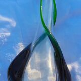 Vase moderniste verre moulé translucide et vert Flavio Poli seguso