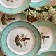 Set of 10 vintage flat plates with bird drawings