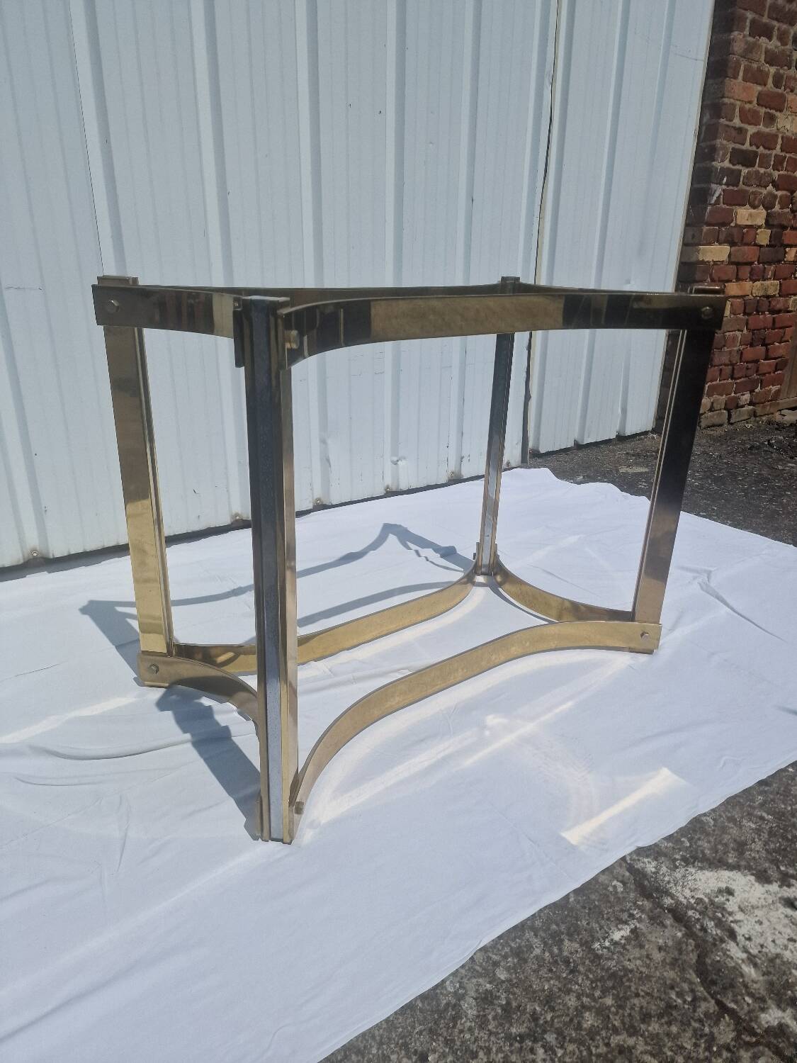 Vintage dining table golden brass chrome glass