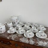 Vintage, coffee service, tea, Limoges, Flowers, cipher, 11 cups and under cups, teapot, 27 pieces