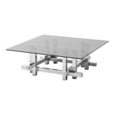 Vintage smoked glass and chrome steel coffee table – Geometric 1970s design