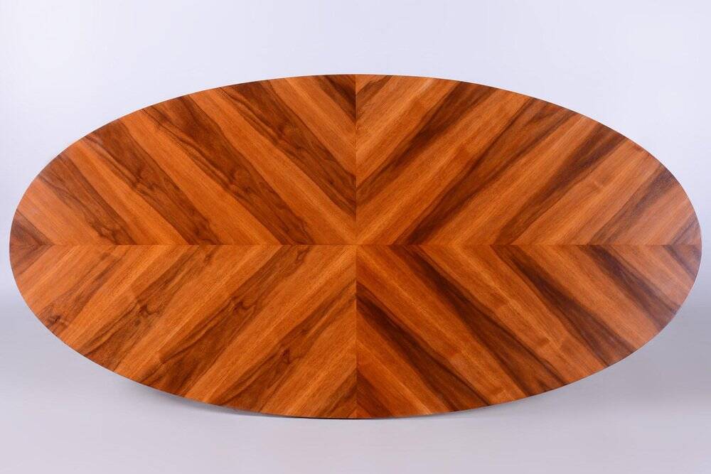 Functionalism Oval Table in Chrome and Walnut from Kovona, Czechia, 1960s