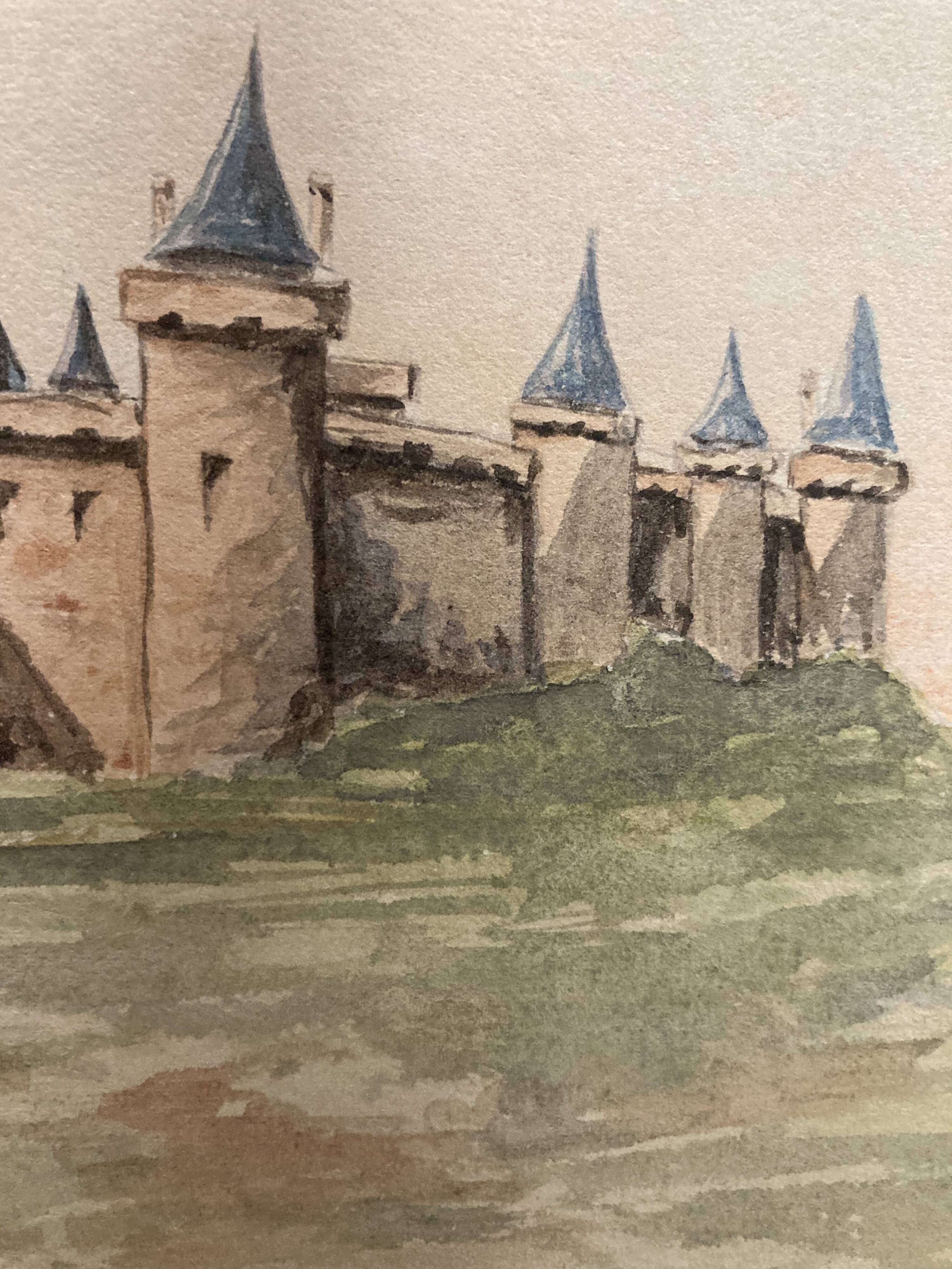 Double-sided watercolor castle landscape