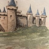 Double-sided watercolor castle landscape