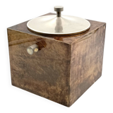 Mid-century brown parchment ice bucket, Aldo Tura Italy 1950s