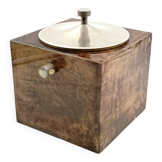 Seau à glace en parchemin marron du milieu du siècle, Aldo Tura, Italie, années 1950