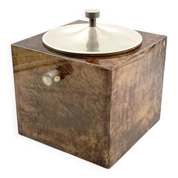 Mid-century brown parchment ice bucket, Aldo Tura Italy 1950s
