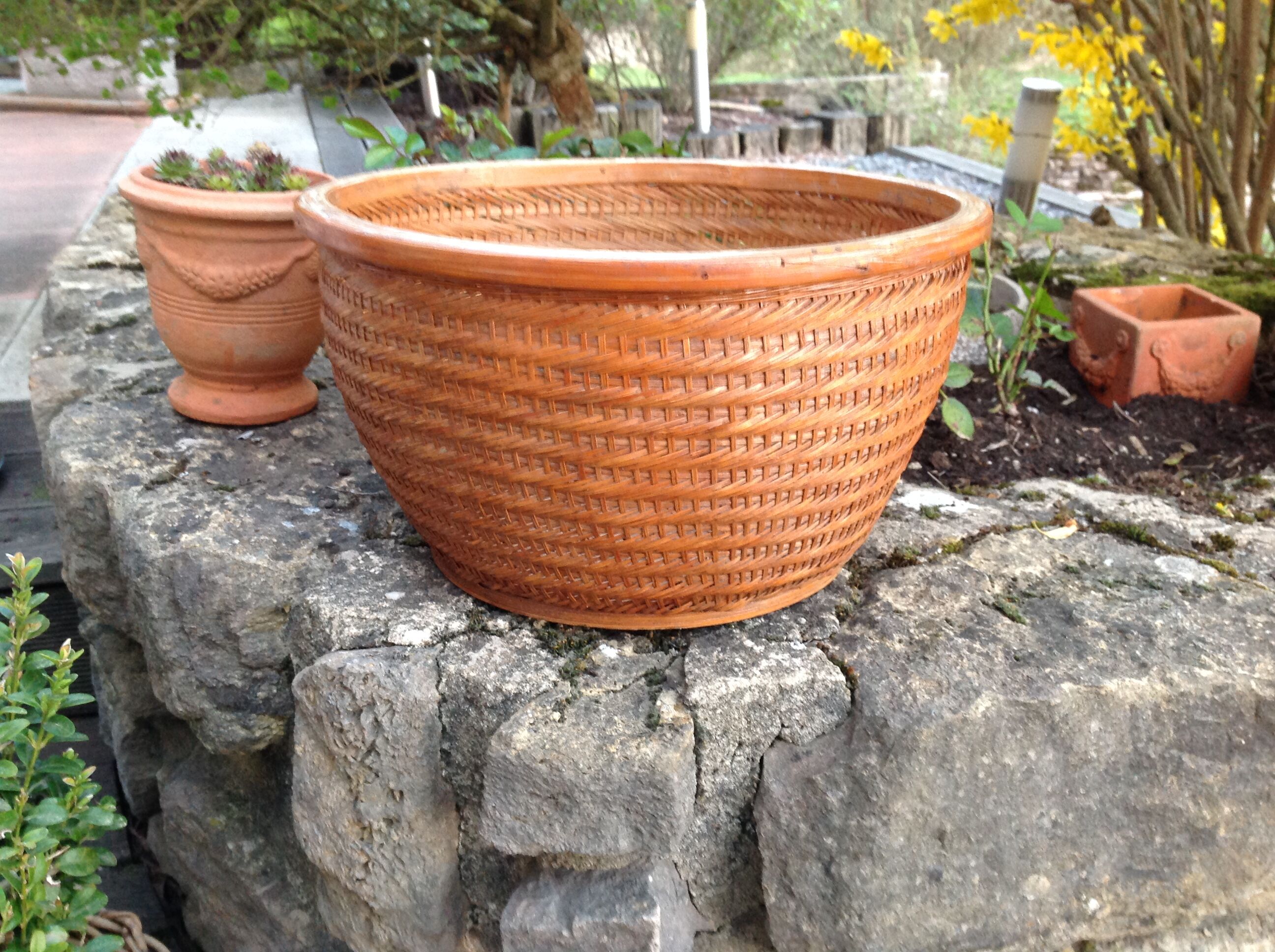 Braided wicker pot cover, vintage 60s/70s