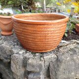 Braided wicker pot cover, vintage 60s/70s