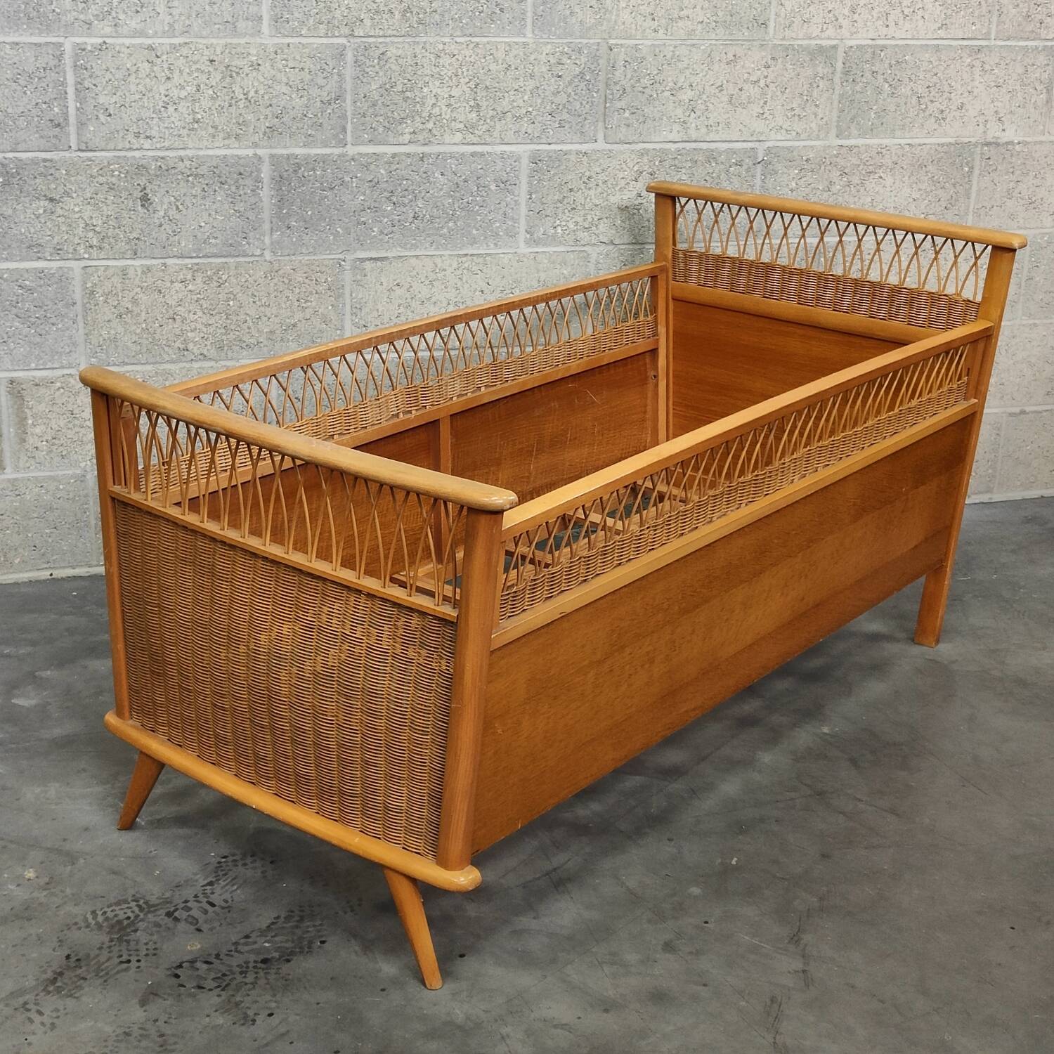 70s rattan and wood children's bed