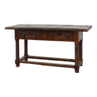 Spanish Oak Side Table or Console, 17th Century