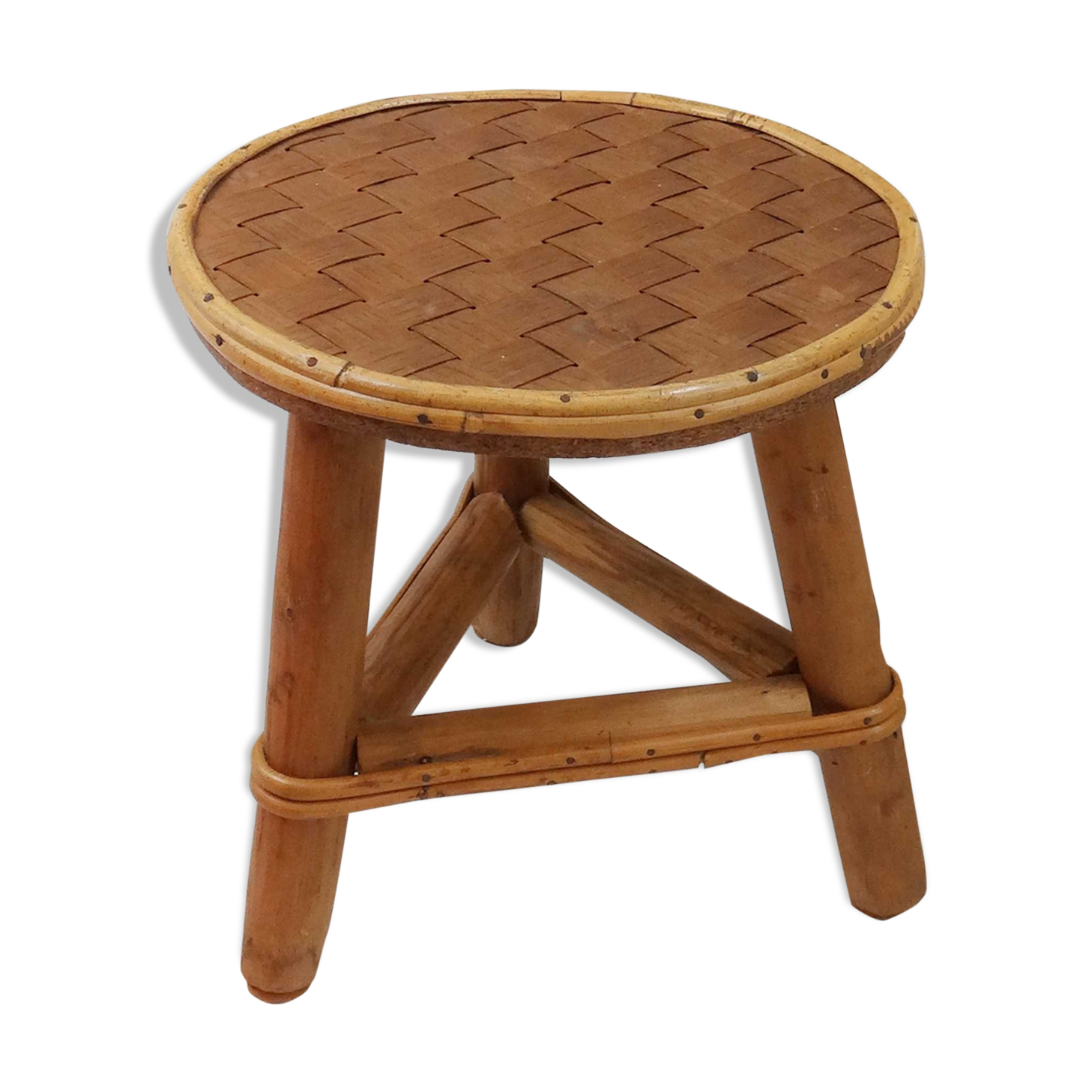Plant holder or stool child tripod in rattan and bamboo