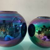 Duo of vintage iridescent ceramic vases from the 70s
