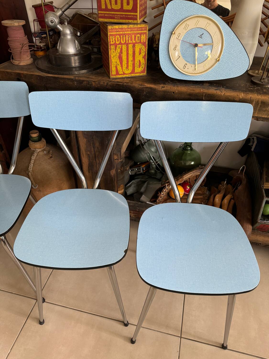 Set of 4 blue Formica chairs
