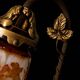 Art Nouveau lamp signed LAFLOR, marbled glass with enamel floral decoration.
