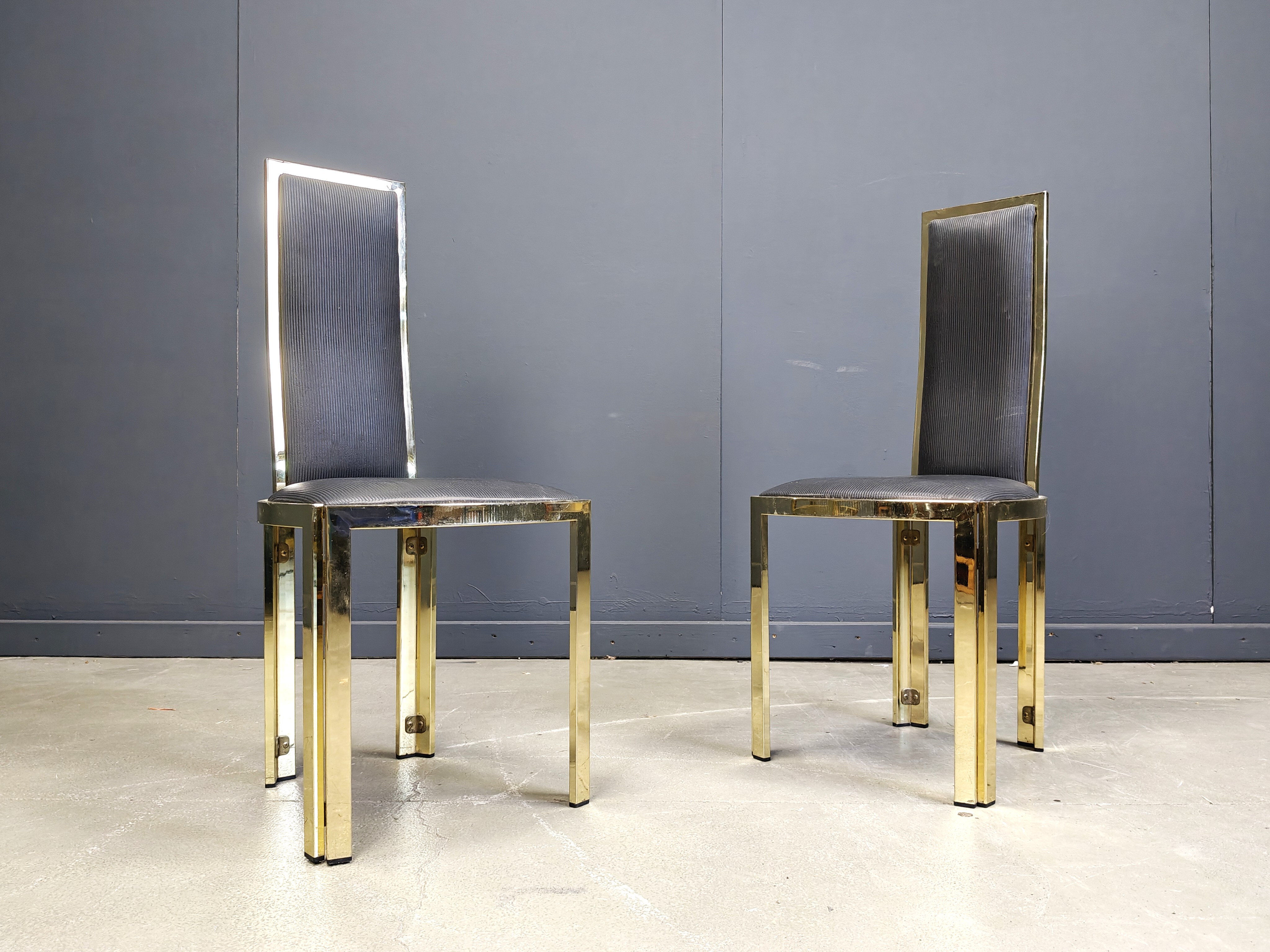 Vintage French brass dining chairs, set of 6 - 1970s