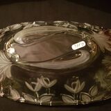 Oval bowl in crystal and frosted glass, pink and frosted.