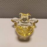 Mid-century yellowish crystal teddy bear ashtray from Vannes Le Châtel France