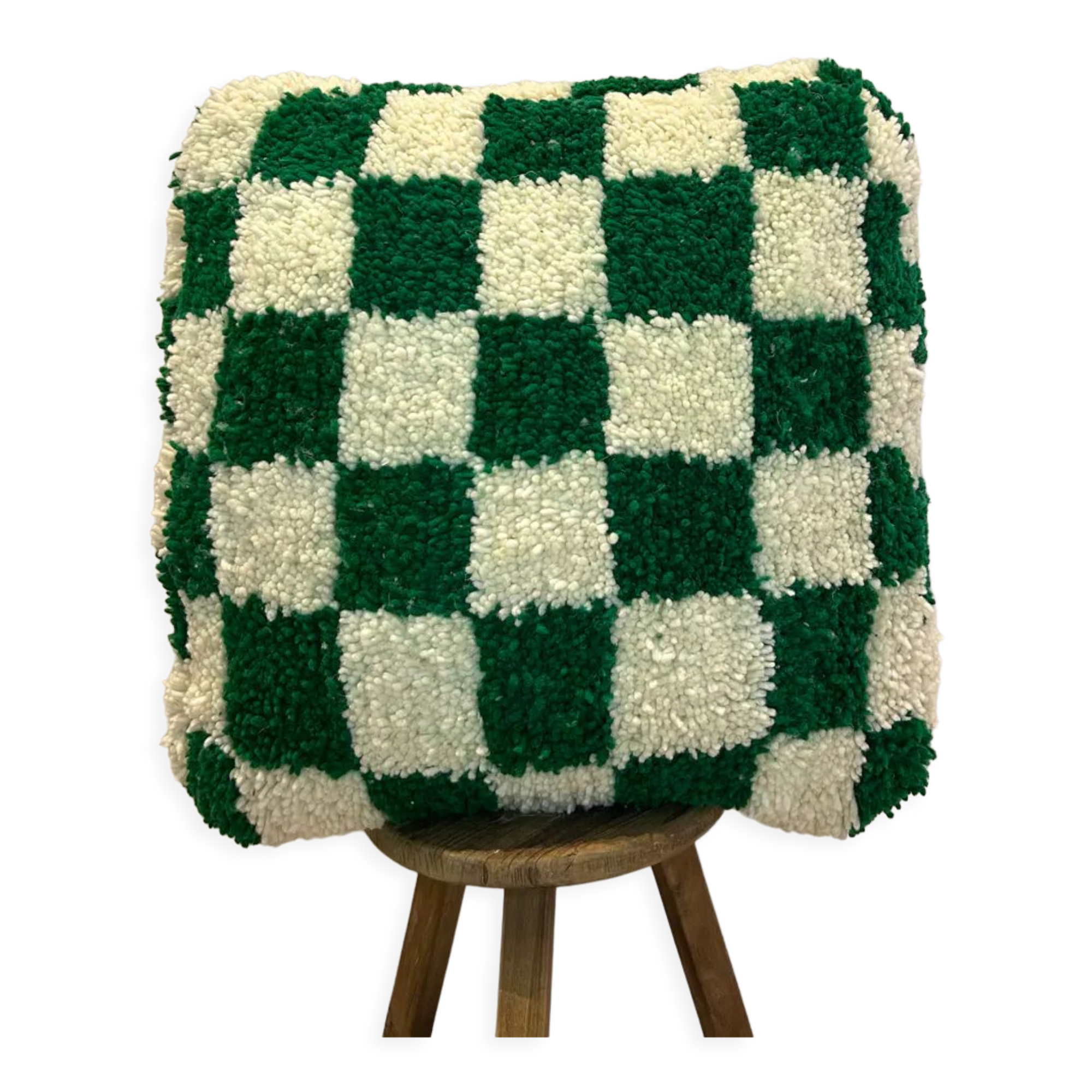 Berber pouf checkerboard green