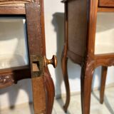 Pair of antique bedside tables with marble top and ceramic niche