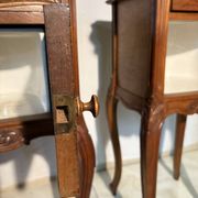Pair of antique bedside tables with marble top and ceramic niche